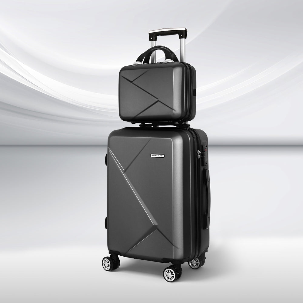 Wanderlite 2pc Luggage 12&quot; 20&quot; Trolley Travel Suitcase Storage Carry On TSA Lock Black-Home &amp; Garden &gt; Travel &gt; Suitcases-PEROZ Accessories