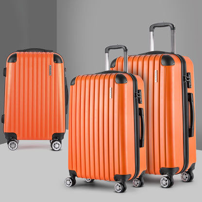 Wanderlite 3pc Luggage Trolley Travel Set Suitcase Carry On TSA Lock Hard Case Lightweight Orange-Luggage-PEROZ Accessories