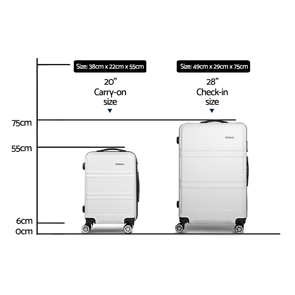 Wanderlite 2pc Luggage Trolley Set Suitcase Travel TSA Carry On Hard Case Lightweight White-Luggage-PEROZ Accessories