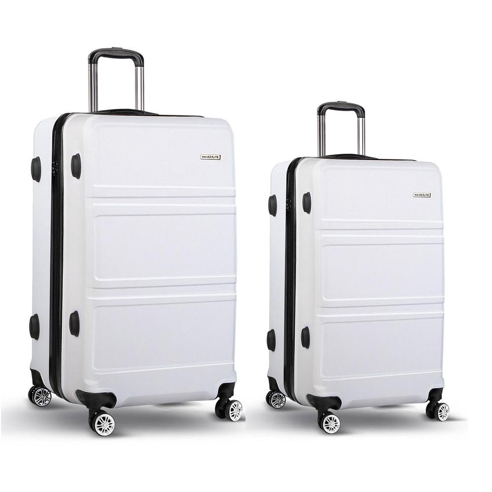 Wanderlite 2pc Luggage Trolley Set Suitcase Travel TSA Carry On Hard Case Lightweight White-Luggage-PEROZ Accessories