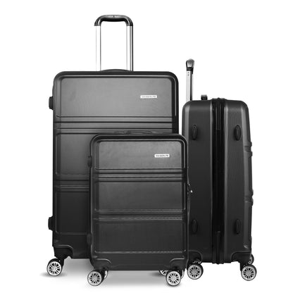 Wanderlite 3pc Luggage Trolley Set Suitcase Travel TSA Carry On Hard Case Lightweight Black-Luggage-PEROZ Accessories