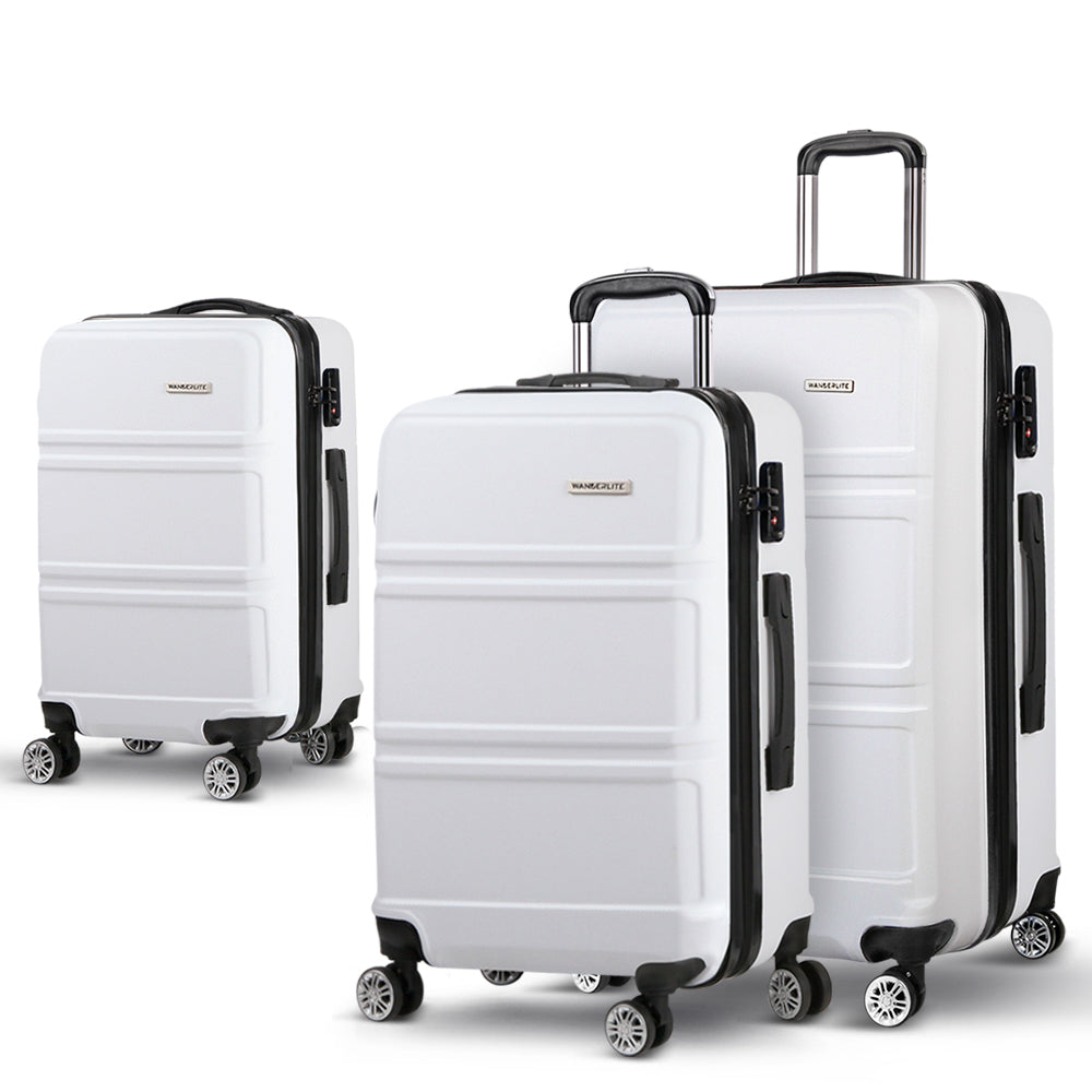 Wanderlite 3pc Luggage Trolley Set Suitcase Travel TSA Carry On Hard Case Lightweight White-Luggage-PEROZ Accessories