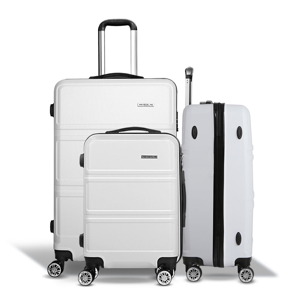 Wanderlite 3pc Luggage Trolley Set Suitcase Travel TSA Carry On Hard Case Lightweight White-Luggage-PEROZ Accessories