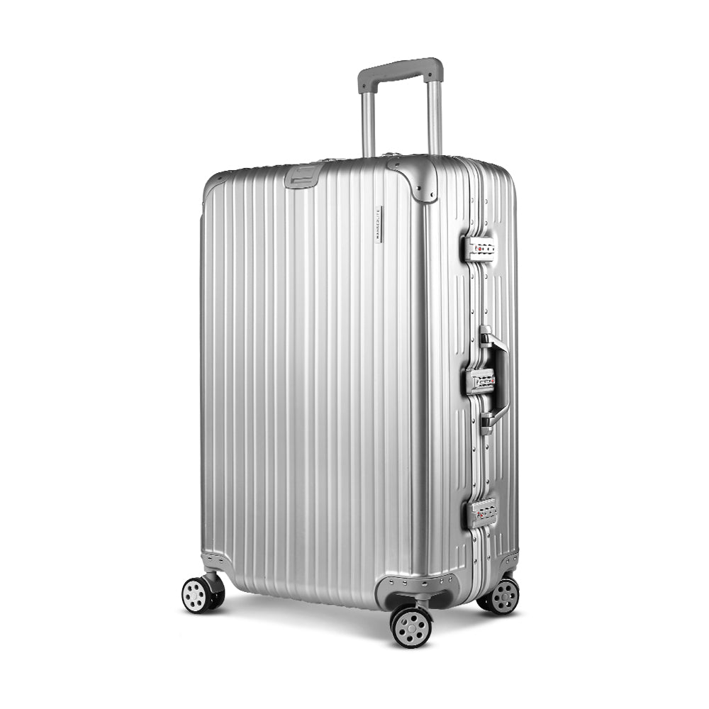 Wanderlite 28&quot; Luggage Trolley Travel Suitcase Set TSA Carry On Lightweight Aluminum Silver-Luggage-PEROZ Accessories