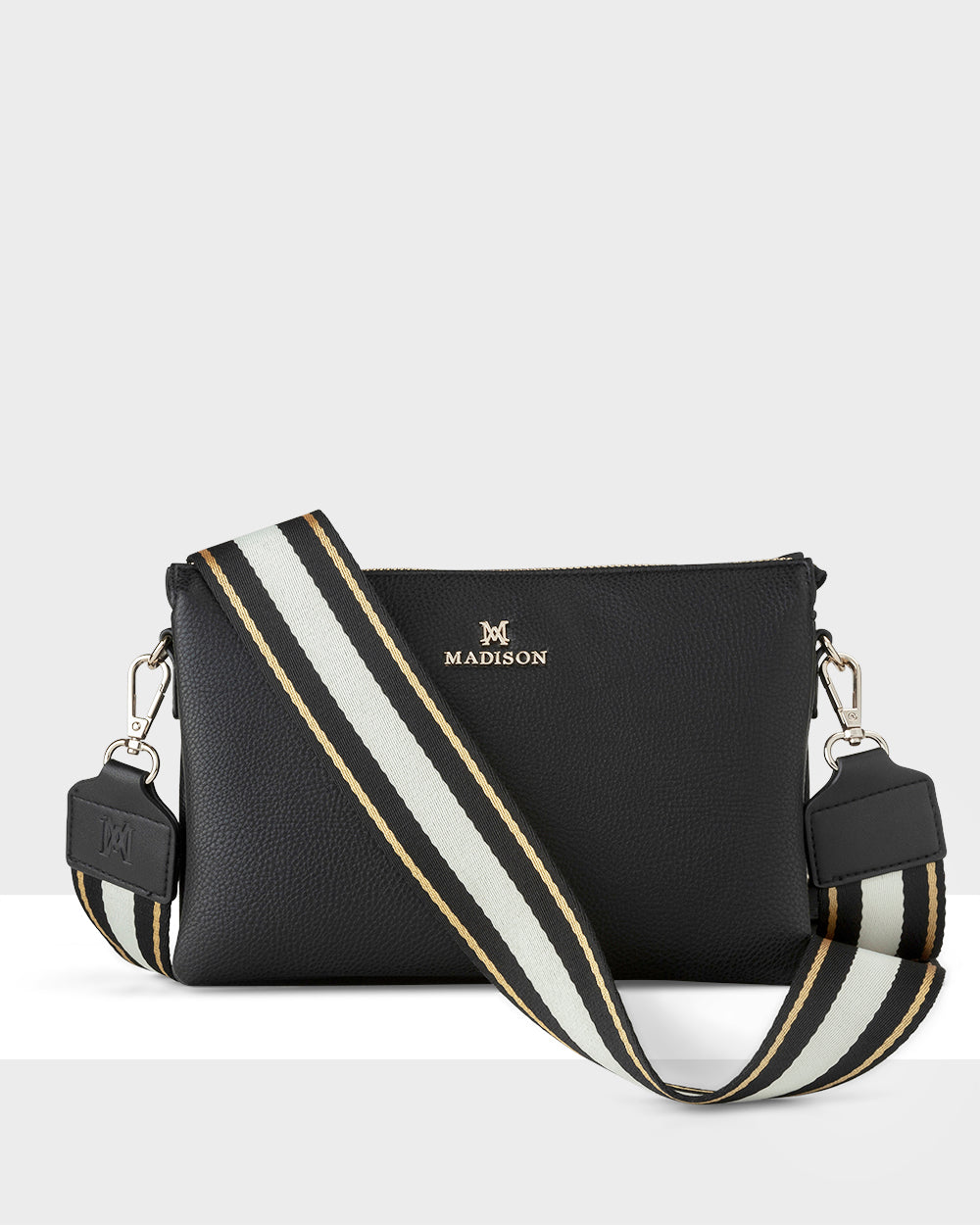 Avery 3 Compartment Crossbody Bag + Metallic Stripe Bag Strap-Handbags-PEROZ Accessories