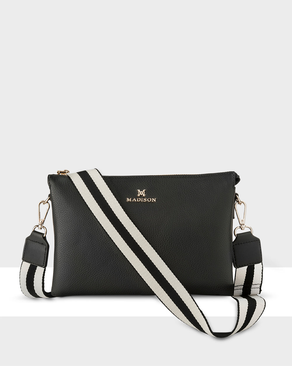 Avery 3 Compartment Crossbody Bag + Stripe Bag Strap-Handbags-PEROZ Accessories