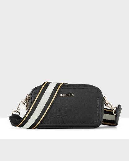 Maddie Double Zip Camera Crossbody Bag + Metallic Stripe Bag Strap-Handbags-PEROZ Accessories