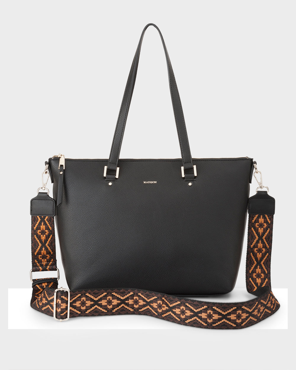 Vivian Medium Zip Top Tote With Aztec Strap-Handbags-PEROZ Accessories