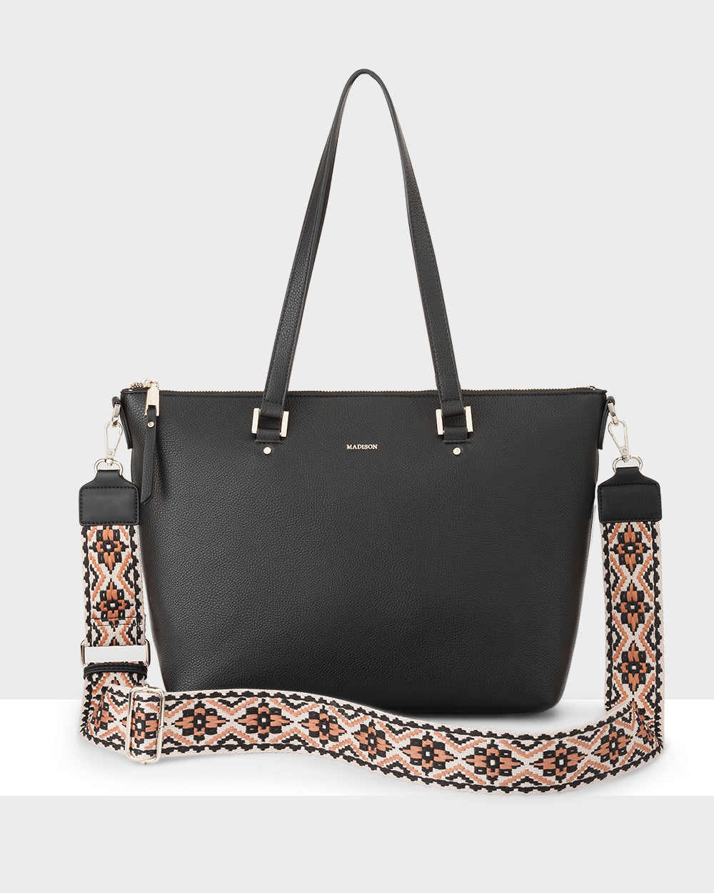 Vivian Medium Zip Top Tote With Aztec Strap-Handbags-PEROZ Accessories