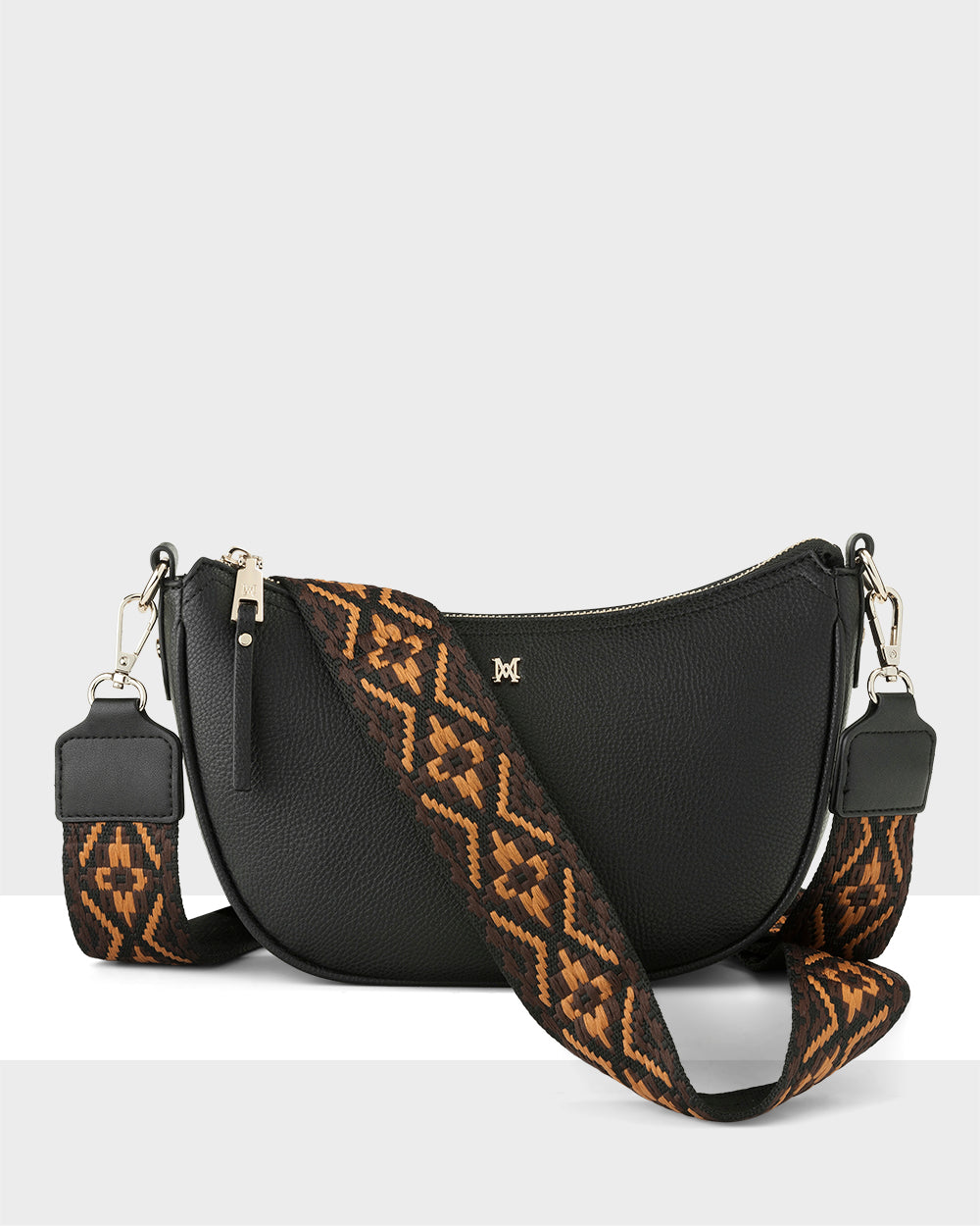 Layla Zip Top Curved Crossbody With Aztec Strap-Handbags-PEROZ Accessories