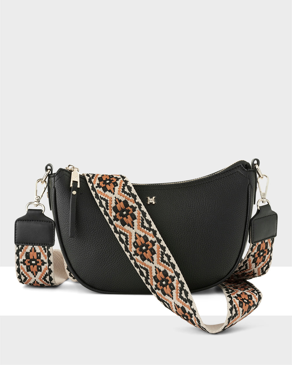 Layla Zip Top Curved Crossbody With Aztec Strap-Handbags-PEROZ Accessories