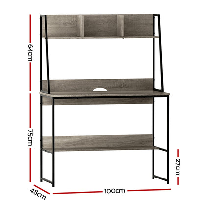 Artiss Computer Desk Bookshelf Storage Grey 100CM-Office Desks-PEROZ Accessories