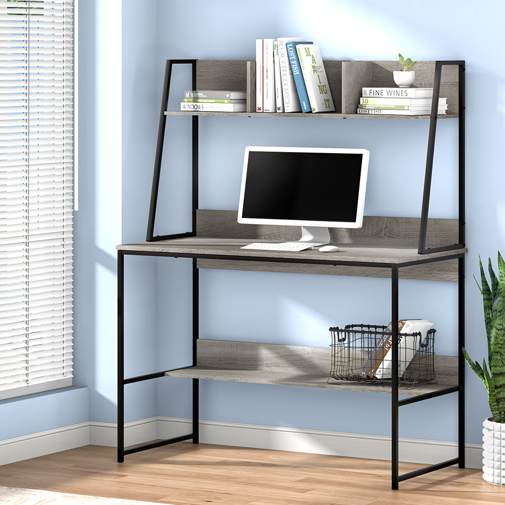 Artiss Computer Desk Bookshelf Storage Grey 100CM-Office Desks-PEROZ Accessories