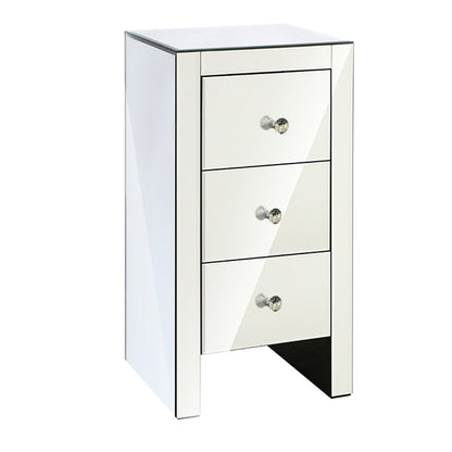 Artiss Bedside Table 3 Drawers Mirrored - QUENN Silver-Bedside Tables-PEROZ Accessories