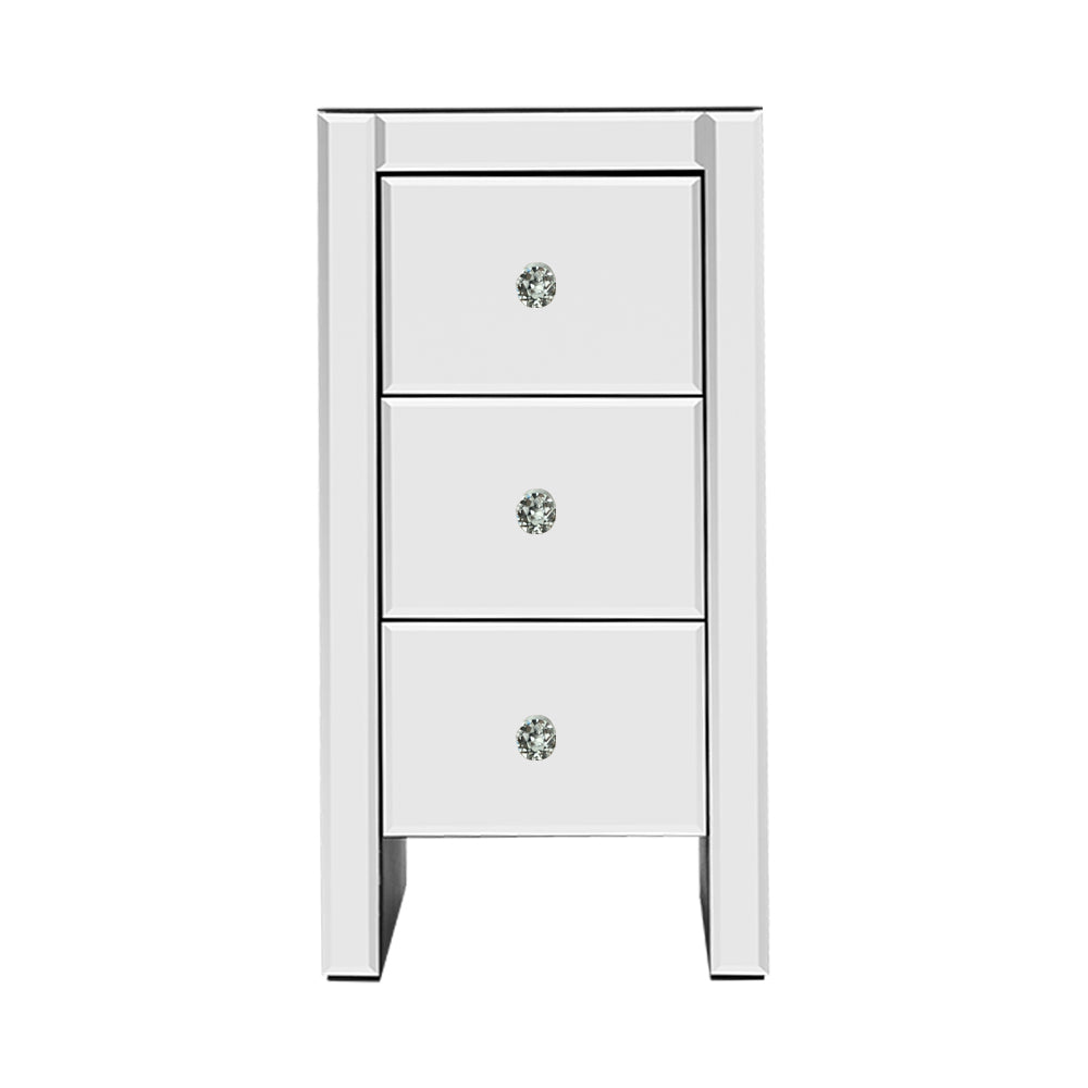 Artiss Bedside Table 3 Drawers Mirrored - QUENN Silver-Bedside Tables-PEROZ Accessories