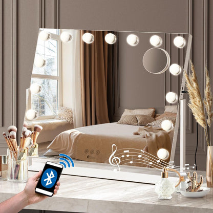 Oikiture Hollywood Makeup Mirrors LED Lights Bluetooth Rotation Vanity 58x46cm-Makeup Mirrors-PEROZ Accessories