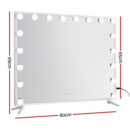 80x65cm Embellir Makeup Mirror Hollywood Vanity with LED Light White Frame-Makeup Mirrors-PEROZ Accessories