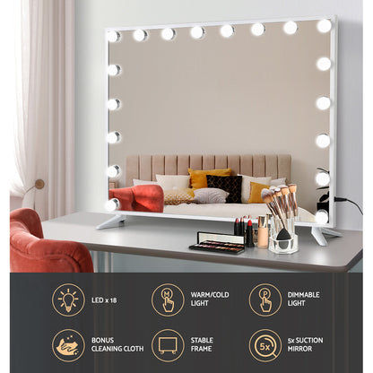 80x65cm Embellir Makeup Mirror Hollywood Vanity with LED Light White Frame-Makeup Mirrors-PEROZ Accessories