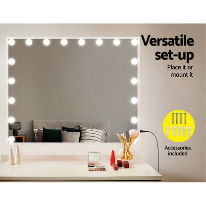 80x65cm Embellir Makeup Mirror Hollywood Vanity with LED Light White Frame-Makeup Mirrors-PEROZ Accessories