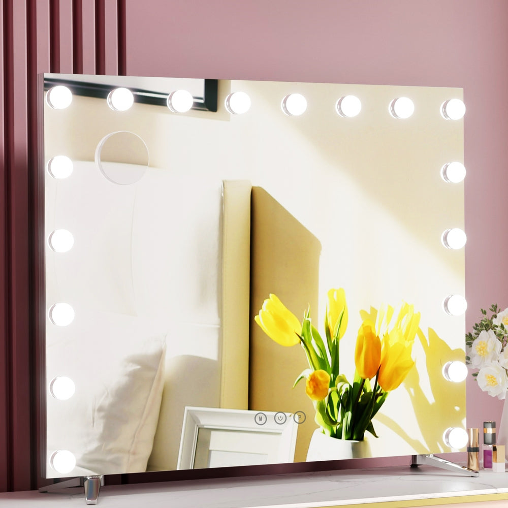 80x65cm Embellir Makeup Mirror Hollywood Vanity with LED Light Silver Legs-Makeup Mirrors-PEROZ Accessories