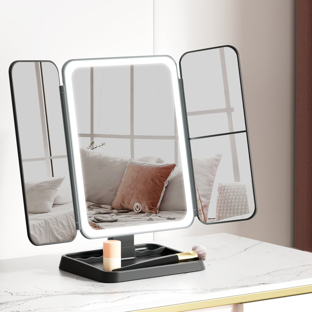 Embellir LED Makeup Mirror Tri-fold Lighted Vanity Mirrors 1X2X3X Magnifications-Health &amp; Beauty &gt; Makeup &gt; Makeup Mirrors-PEROZ Accessories