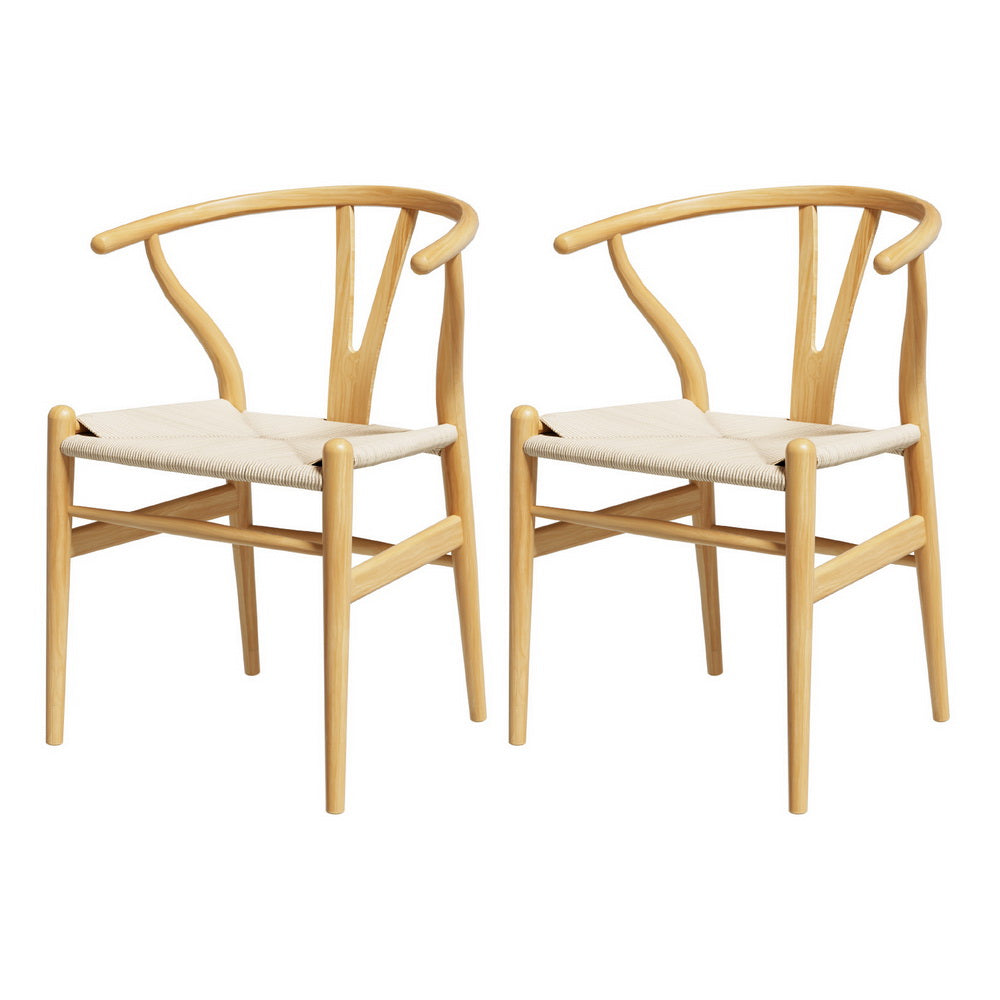 1 Set of 2 Artiss Dining Chairs Wooden Rattan Seat Wishbone Back-Furniture &gt; Dining &gt; Kitchen &amp; Dining Chairs-PEROZ Accessories