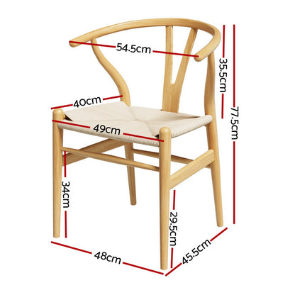 1 Set of 2 Artiss Dining Chairs Wooden Rattan Seat Wishbone Back-Furniture &gt; Dining &gt; Kitchen &amp; Dining Chairs-PEROZ Accessories