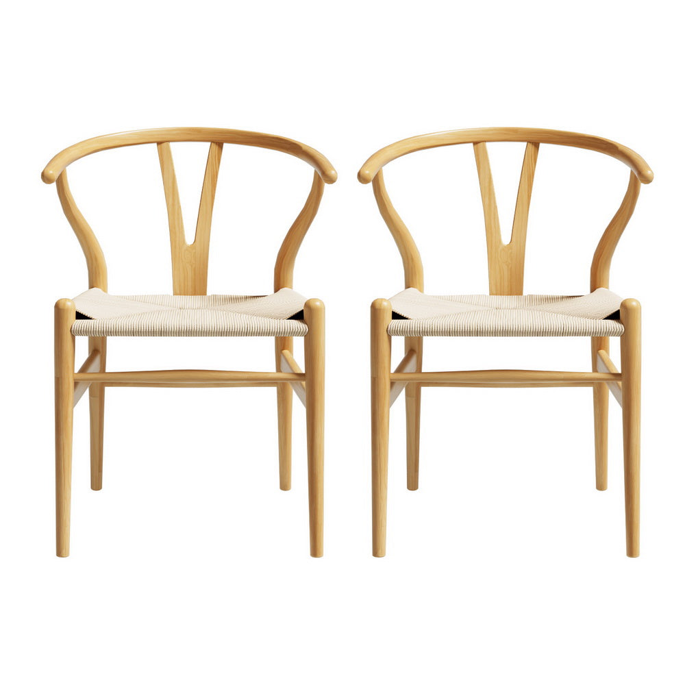 1 Set of 2 Artiss Dining Chairs Wooden Rattan Seat Wishbone Back-Furniture &gt; Dining &gt; Kitchen &amp; Dining Chairs-PEROZ Accessories