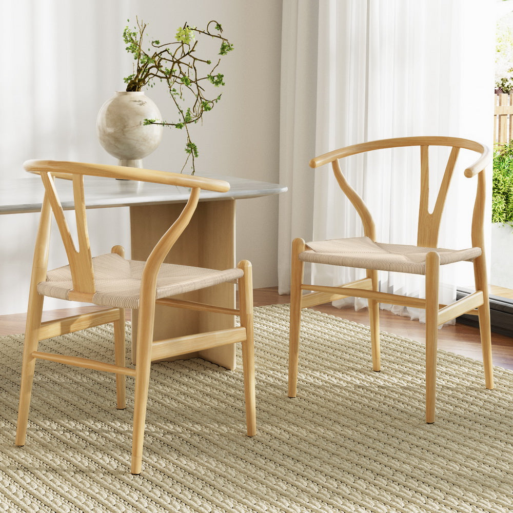 1 Set of 2 Artiss Dining Chairs Wooden Rattan Seat Wishbone Back-Furniture &gt; Dining &gt; Kitchen &amp; Dining Chairs-PEROZ Accessories