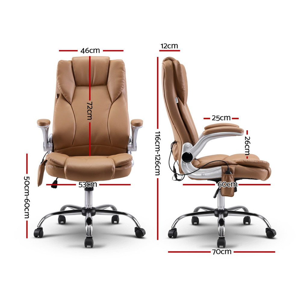 Artiss 8 Point Massage Office Chair PU Leather Espresso-Office Chairs-PEROZ Accessories