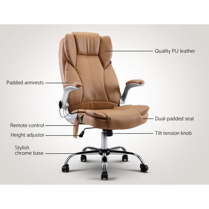 Artiss 8 Point Massage Office Chair PU Leather Espresso-Office Chairs-PEROZ Accessories