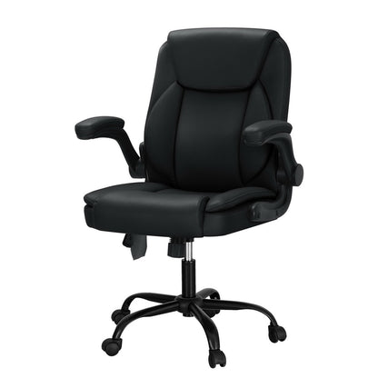 Artiss 2 Point Massage Office Chair Leather Mid Back Black-Furniture &gt; Office-PEROZ Accessories