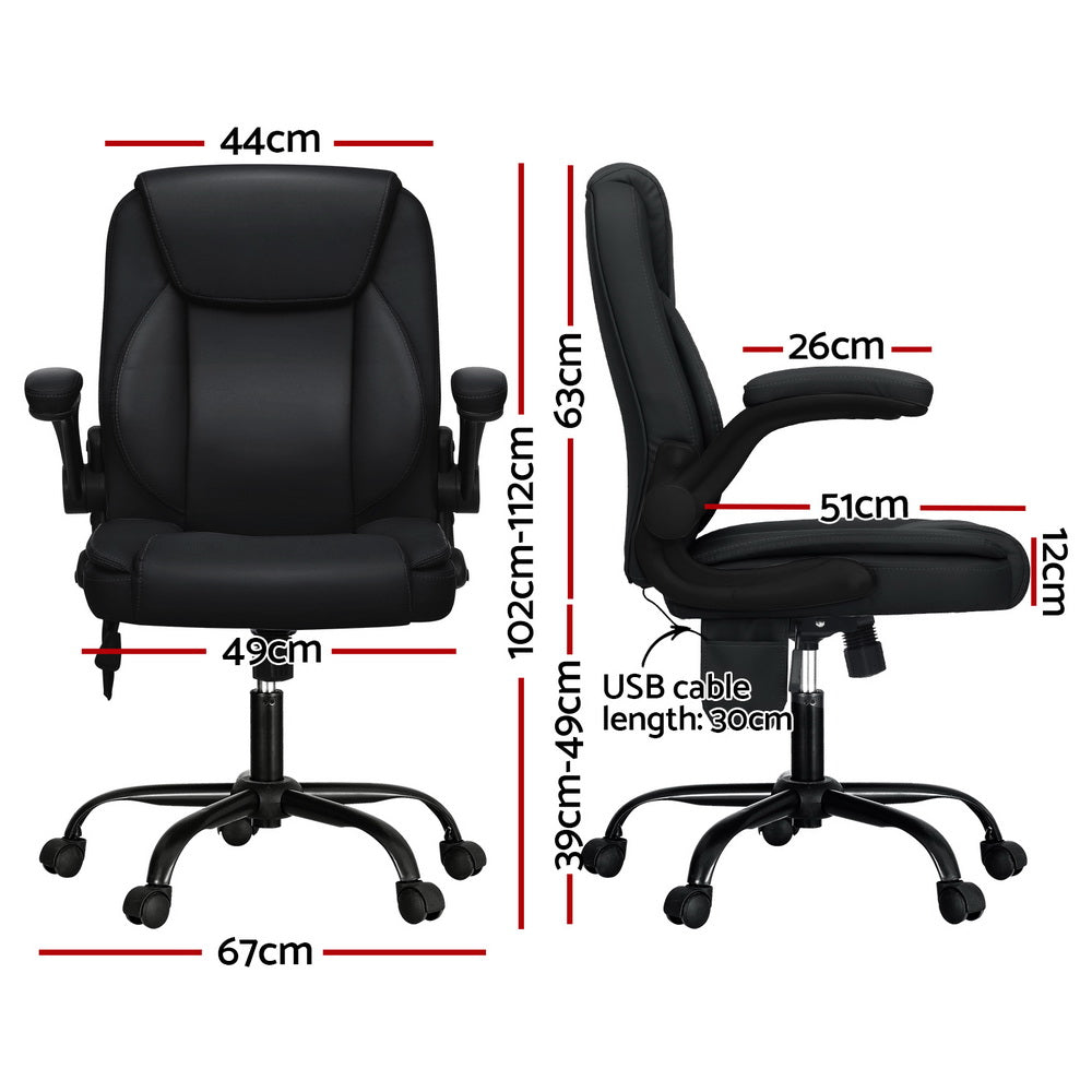 Artiss 2 Point Massage Office Chair Leather Mid Back Black-Furniture &gt; Office-PEROZ Accessories