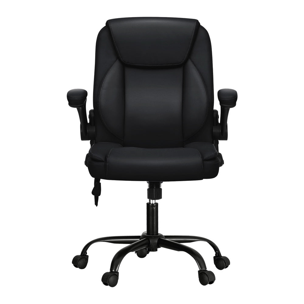 Artiss 2 Point Massage Office Chair Leather Mid Back Black-Furniture &gt; Office-PEROZ Accessories