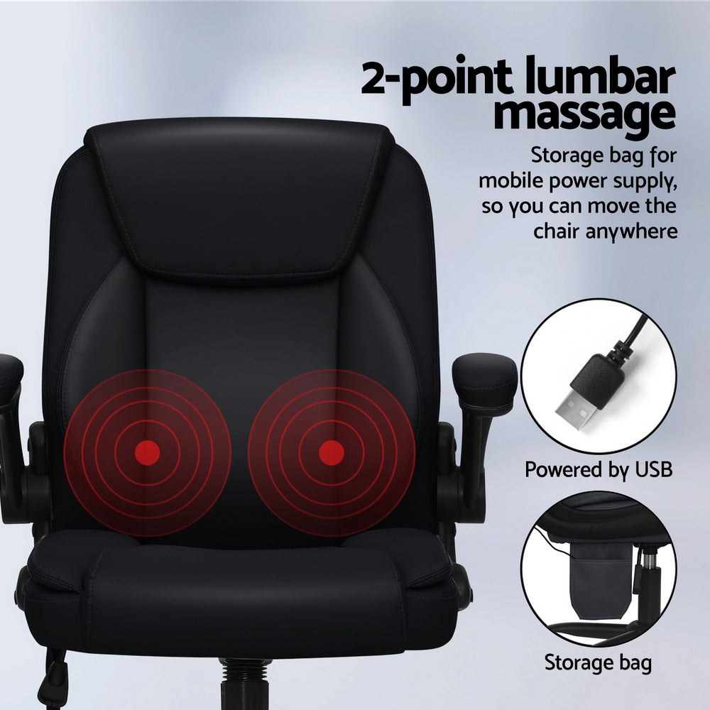 Artiss 2 Point Massage Office Chair Leather Mid Back Black-Furniture &gt; Office-PEROZ Accessories