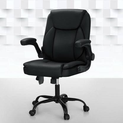 Artiss 2 Point Massage Office Chair Leather Mid Back Black-Furniture &gt; Office-PEROZ Accessories