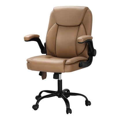 Artiss 2 Point Massage Office Chair Leather Mid Back Espresso-Furniture &gt; Office-PEROZ Accessories