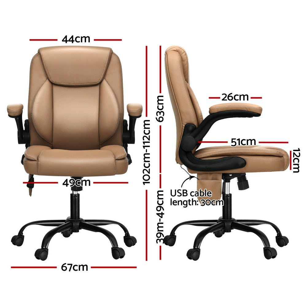 Artiss 2 Point Massage Office Chair Leather Mid Back Espresso-Furniture &gt; Office-PEROZ Accessories