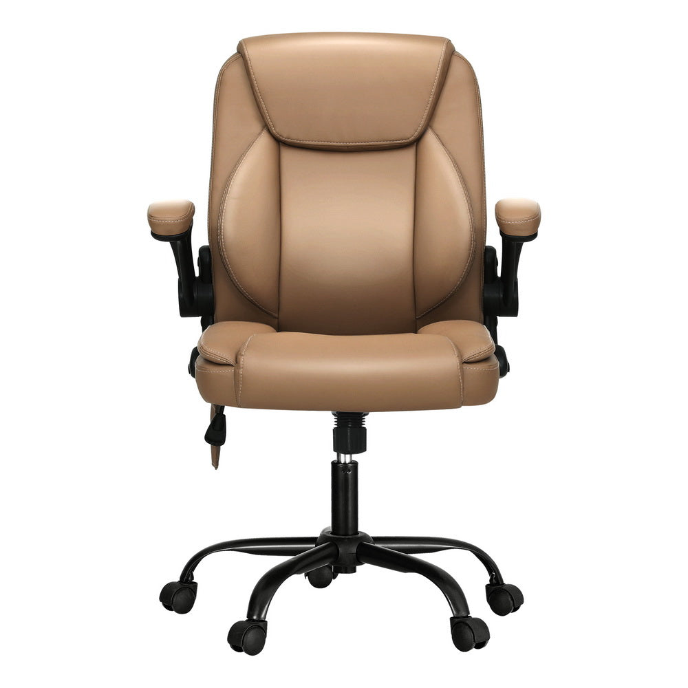 Artiss 2 Point Massage Office Chair Leather Mid Back Espresso-Furniture &gt; Office-PEROZ Accessories