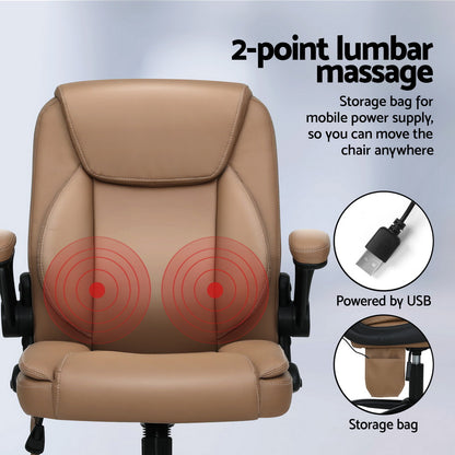 Artiss 2 Point Massage Office Chair Leather Mid Back Espresso-Furniture &gt; Office-PEROZ Accessories