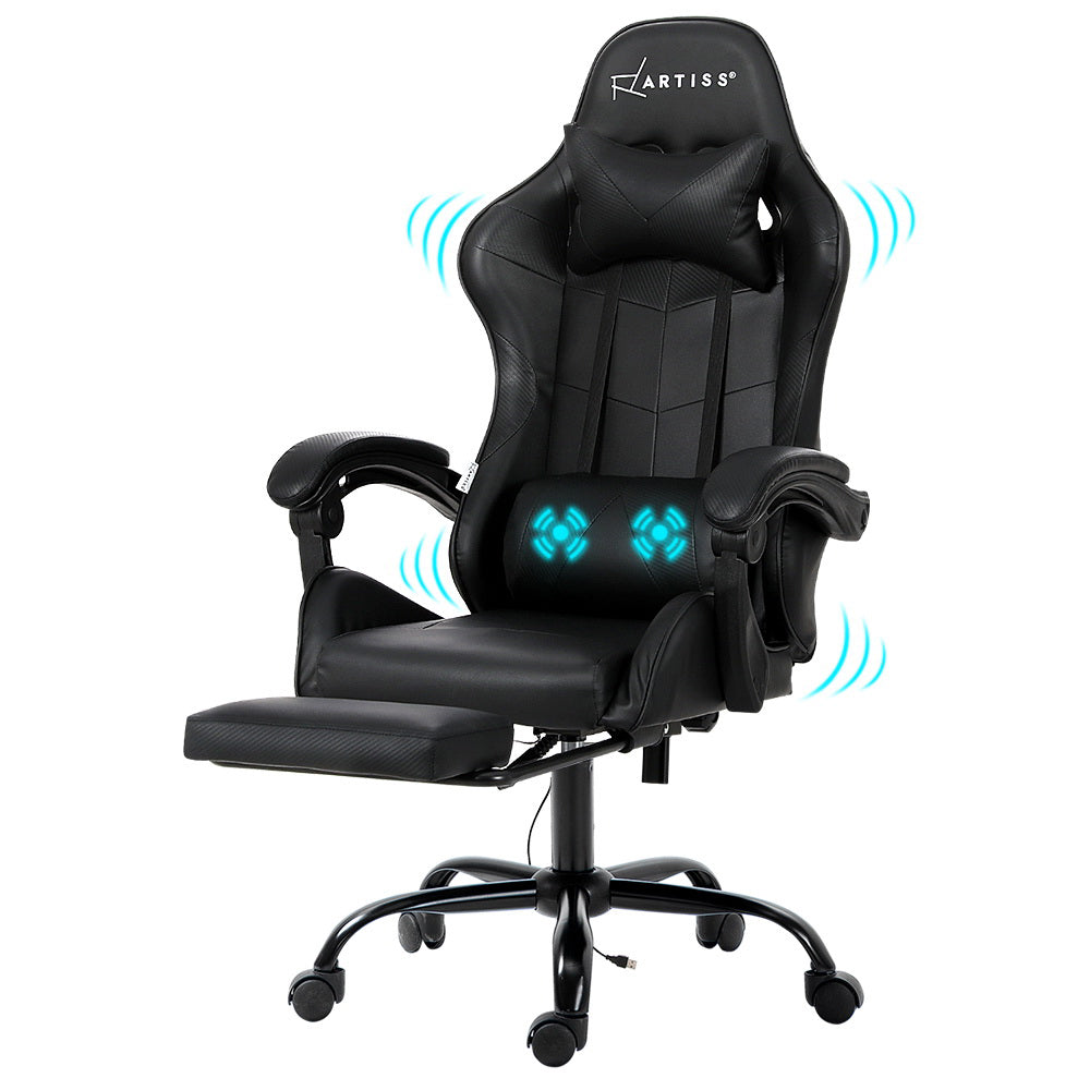 Artiss 2 Point Massage Gaming Office Chair Footrest Black-Furniture &gt; Office-PEROZ Accessories