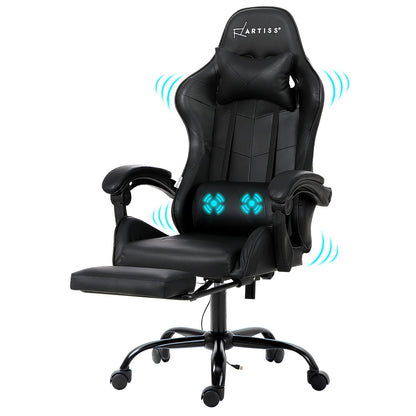 Artiss 2 Point Massage Gaming Office Chair Footrest Black-Furniture &gt; Office-PEROZ Accessories