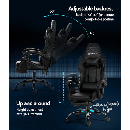 Artiss 2 Point Massage Gaming Office Chair Footrest Black-Furniture &gt; Office-PEROZ Accessories