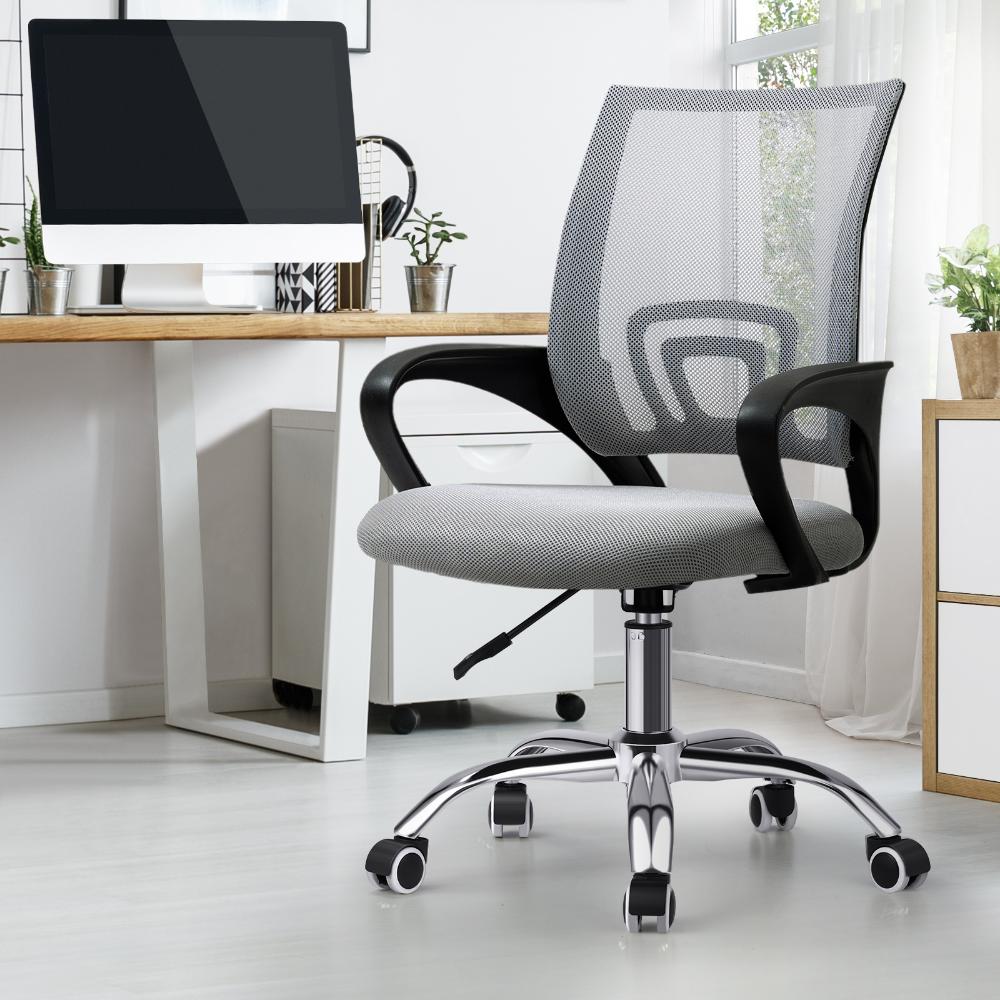 Oikiture Office Chair Computer Chair Gaming Chair with Mesh Backrest and Foam Seat Grey-Office Chairs-PEROZ Accessories