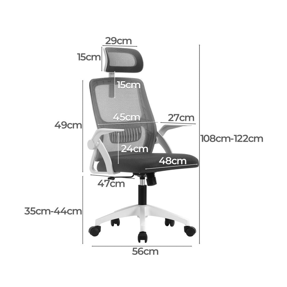 Oikiture Ergonomic Office Chair Back Support, Computer Chair Desk Chair with Breathable Cover and Skin-Friendly Mesh Dark Grey and White-Office Chairs-PEROZ Accessories