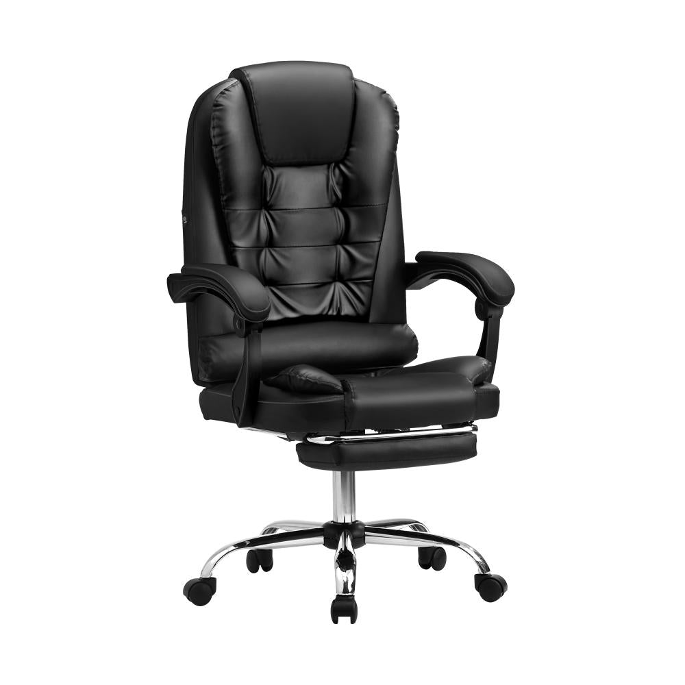 Oikiture Massage Office Chair PU Leather with Footrest Black-Massage Office Chairss-PEROZ Accessories