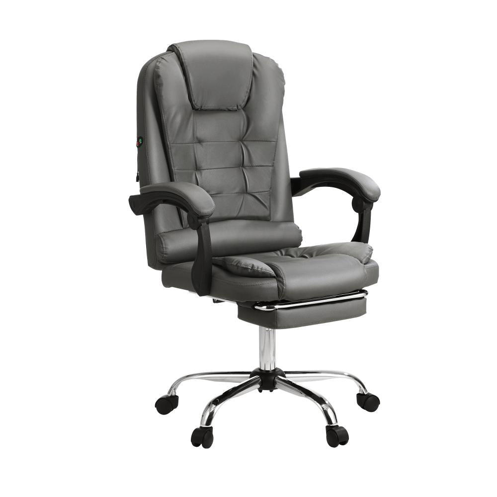 Oikiture Massage Office Chair PU Leather with Footrest Grey-Massage Office Chairss-PEROZ Accessories