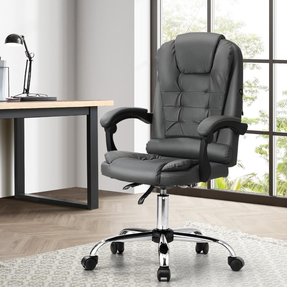 Oikiture Massage Office Chair Racing Chairs PU Leather Grey-Massage Office Chairss-PEROZ Accessories