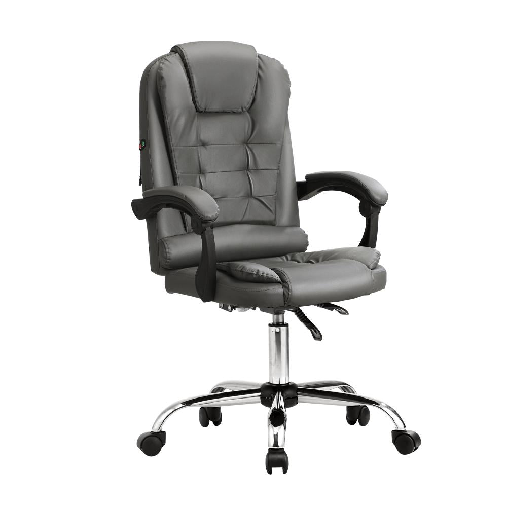 Oikiture Massage Office Chair Racing Chairs PU Leather Grey-Massage Office Chairss-PEROZ Accessories