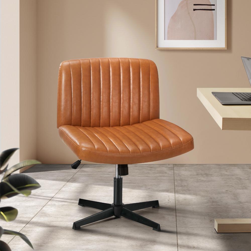 Oikiture Mid Back Office Chair Wide Seat PU Leather Brown-Office Chairs-PEROZ Accessories